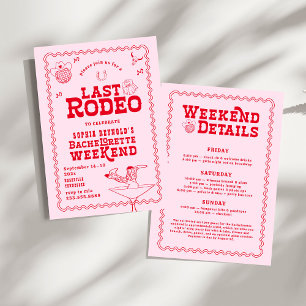 Convite Última Bachelorette Rodeo Cowgirl Rosa e Vermelha