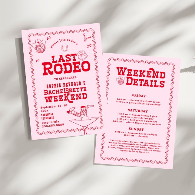 Convite Última Bachelorette Rodeo Cowgirl Rosa e Vermelha (Criador carregado)