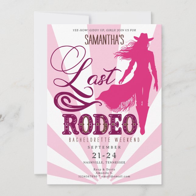 Convite Última Bachelorette Rodeo Pink Cowgirl Nash Bash (Frente)