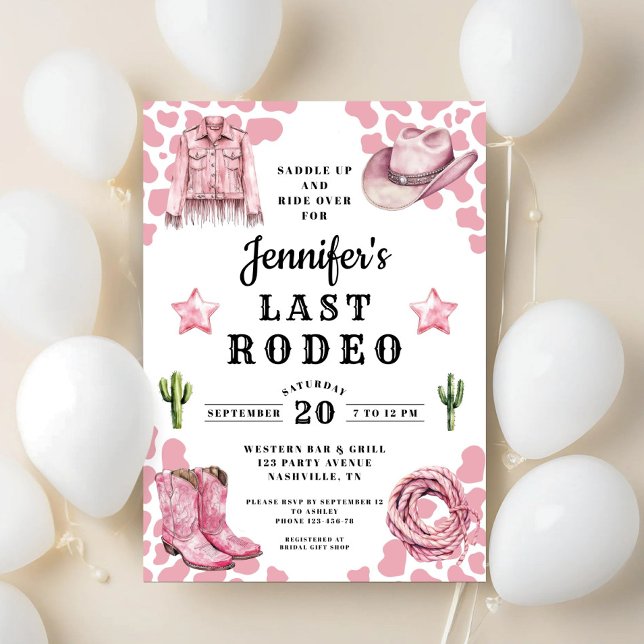 Convite Última Bachelorette Rosa Moderna (Modern Pink Last Rodeo Bachelorette Invitation)