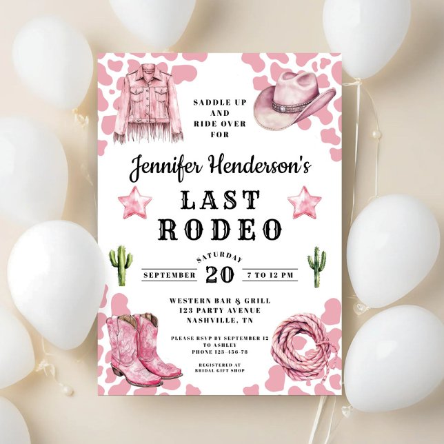 Convite Última Bachelorette Rosa Moderna (Modern Pink Last Rodeo Bachelorette Invitation)