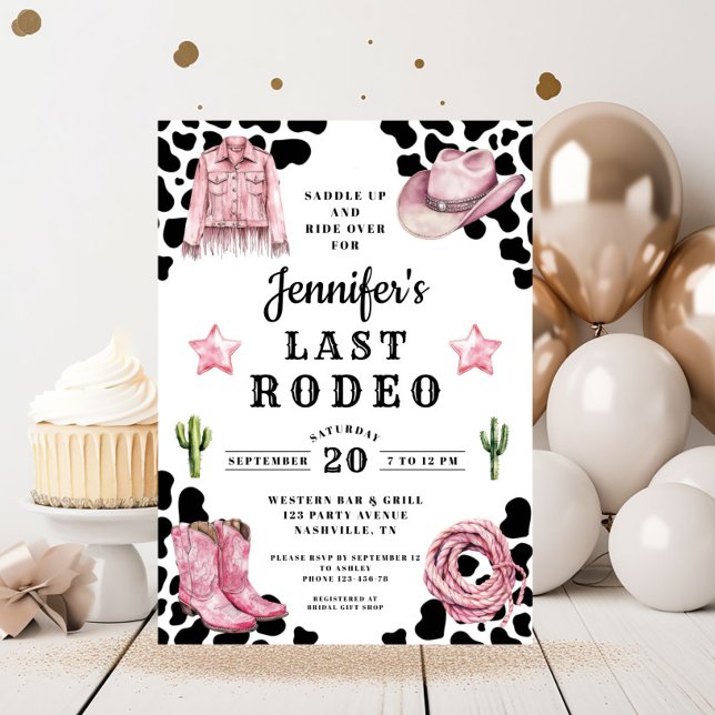 Convite Última Bachelorette Rosa Moderna (Modern Pink Last Rodeo Bachelorette Invitation)