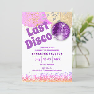 Convite Última Bachelorreia Dourada com Glam Roxo do Disco