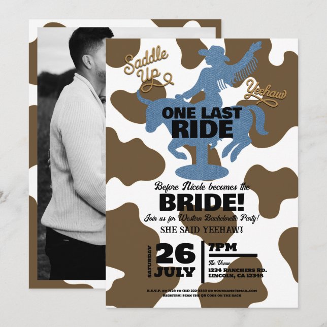 Convite Última Cavalgada Vaqueira de Jeans Festa de Desped (Frente/Verso)