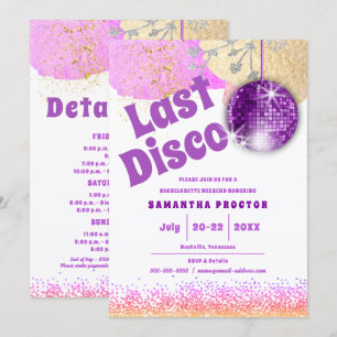 Convite Última Disco Retro Glamour Roxo Dourado Despedida