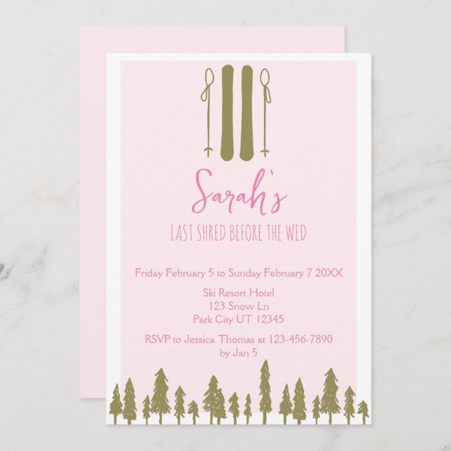 Convite Última Festa de solteira de Esqui de inverno (Frente/Verso)