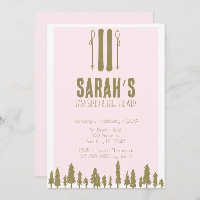 Convite Última Festa de solteira de inverno de esqui em es (Frente/Verso)