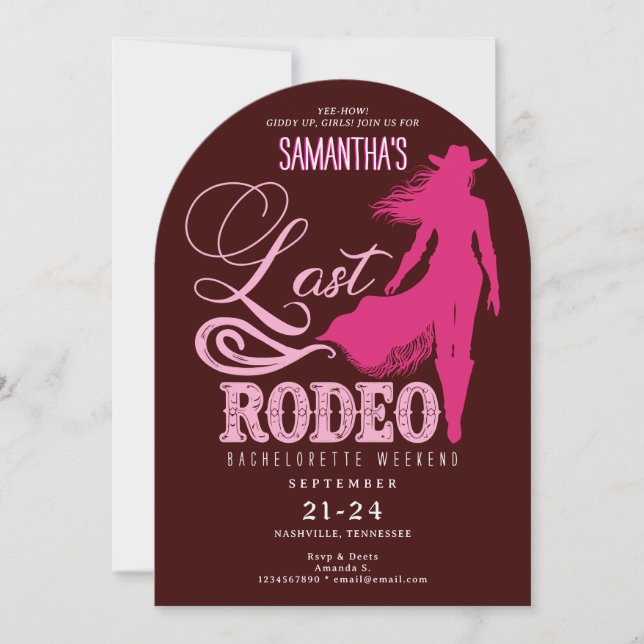 Convite Última Rodeo Vermelha Cor-de-Rosa Nash Bash Bachel (Frente)