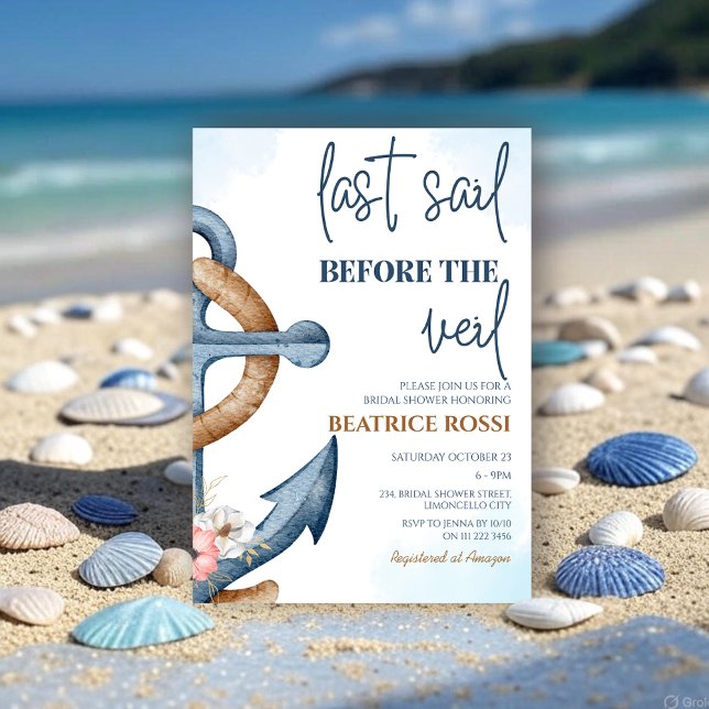 Convite Última Vela Antes Do Chá de panela Náutico Do Véu (Last Sail Before The Veil Nautical Bridal Shower Invitation)