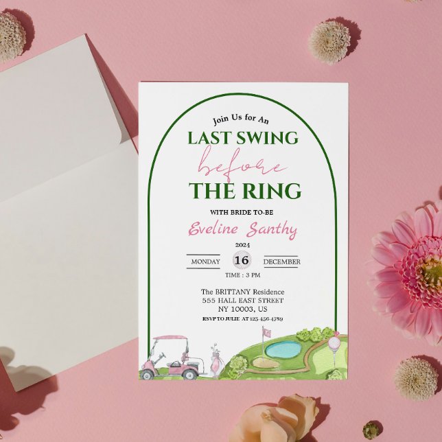 Convite Último Balanço Antes do Arco de Chuva de Noiva de  (Last Swing Before the Ring Golf Bridal Shower Arch Invitation)