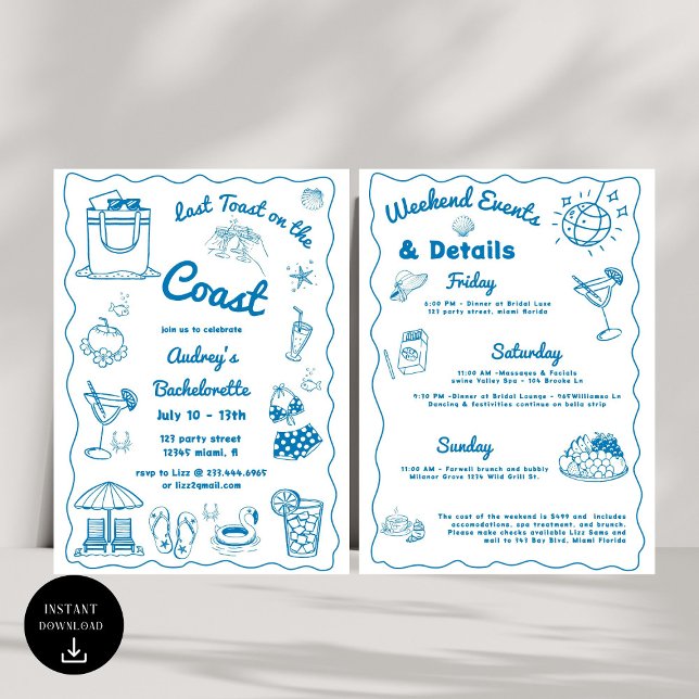 Convite Último Brinde Azul No Fim De Semana Da Bachelorett (Criador carregado)