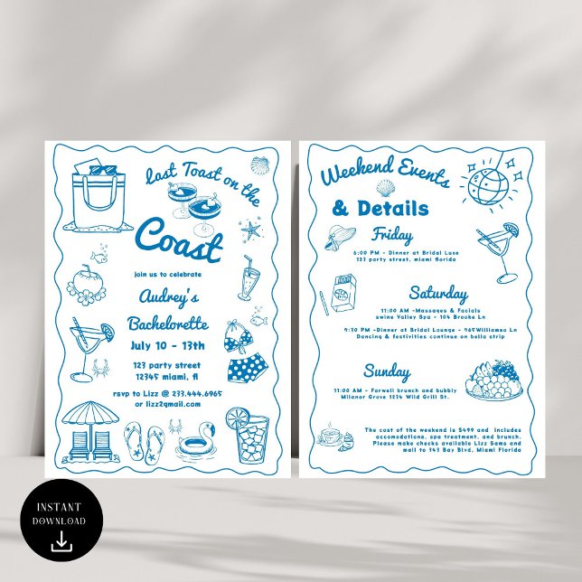 Convite Último Brinde Azul No Fim De Semana Da Bachelorett (Criador carregado)