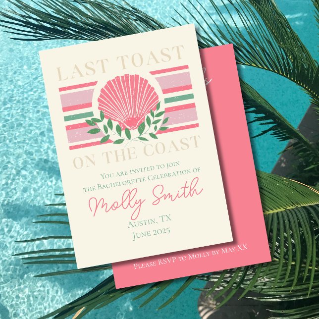 Convite Último Brinde na Costa - Bachelorette Náutica (Last Toast on the Coast invite with modern font – perfect for bachelorette or bridal celebrations!)