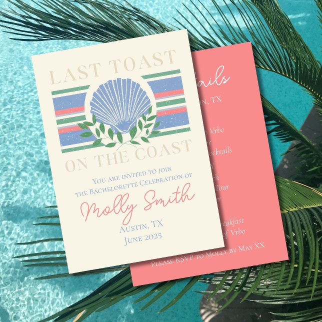Convite Último Brinde na Costa - Bachelorette Náutica (Last Toast on the Coast invite with modern font - perfect for bachelorette or bridal celebrations!)