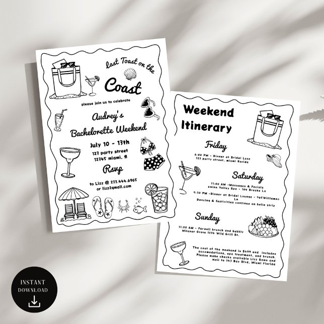 Convite Último Brinde na Costa Fim de Semana de Despedida  (Criador carregado)