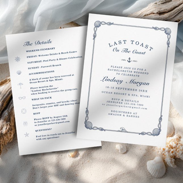 Convite Último brinde na costa! Listras de despedida de so (Last Toast on the Coast! Bachelorette Stripe Invitation)