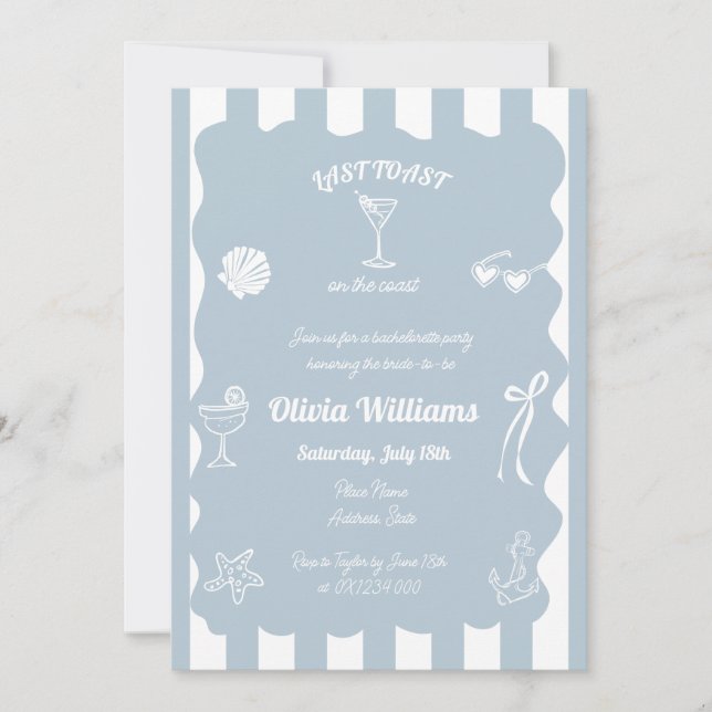 Convite Último Brinde Na Festa De Bachelorette Costeira (Frente)