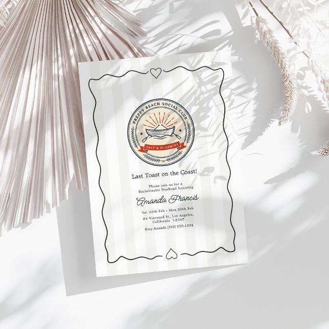 Convite Último brinde no Coast Beach Club despedida de sol (Last Toast on the Coast Beach Club Bachelorette Invitation)