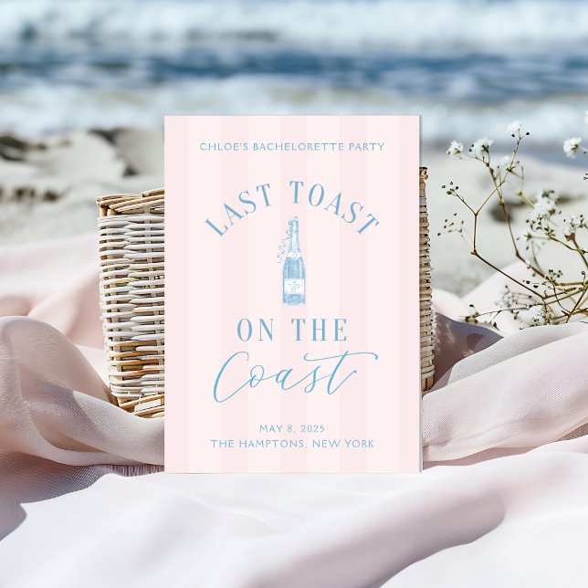 Convite Último brinde no Concurso de Bachelorette Costeira (Last toast on the coast Invitation | Hamptons Bachelorette Trip | Elegant Beach Party Details)