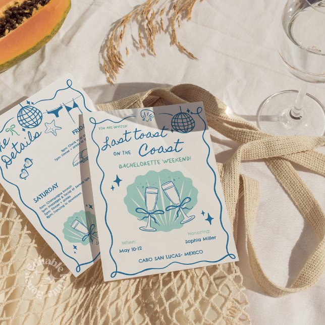 Convite Último brinde no Fim de Semana da Bachelorette Cos (Last Toast on the Coast Bachelorette Weekend Invitation)