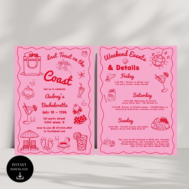 Convite Último Brinde Rosa No Fim De Semana Da Bachelorett (Criador carregado)