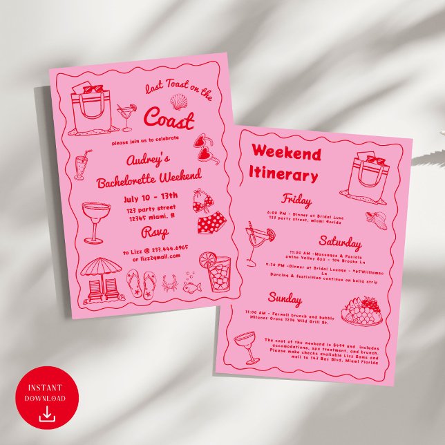 Convite Último Brinde Rosa No Fim De Semana Da Bachelorett (Criador carregado)