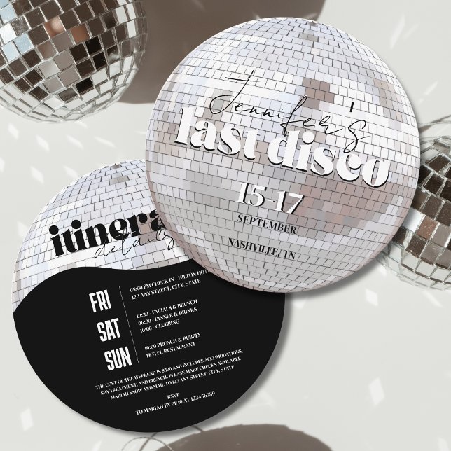 Convite Último Disco 70s Bachelorette Weekend Itinerário (Last Disco 70s Bachelorette Weekend Itinerary Details Invitation)