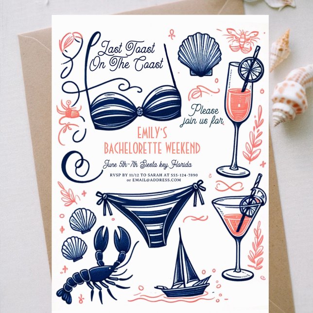 Convite Último final de semana da Bachelorette na costa to (Criador carregado)