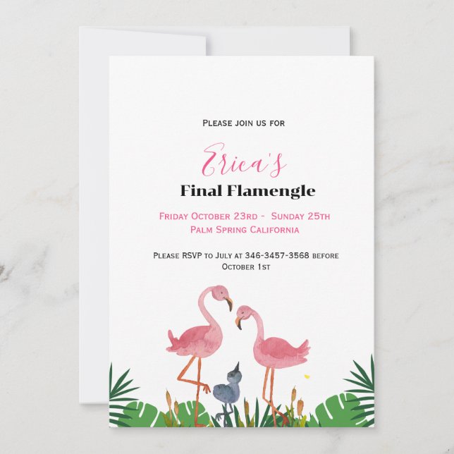 Convite Último Flamengo Bachelorette e itinerário do fim d (Frente)