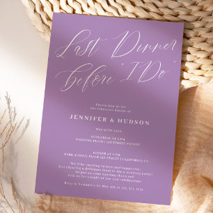 Convite Último janto de ensaio de casamento roxo jante