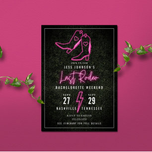 Convite Último Rodeio Botas de Cowboy Neon Rosa Solteira