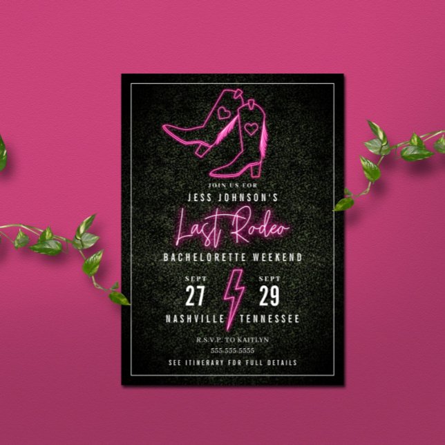 Convite Último Rodeio Botas de Cowboy Neon Rosa Solteira (Criador carregado)