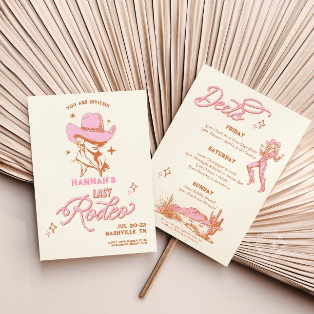Convite Último Rodeio Itinerário de Cowgirl Retro Bach ( last rodeo, cowgirl itinerary, bach itinerary, retro bachelorette, western party, nash bash, bride )