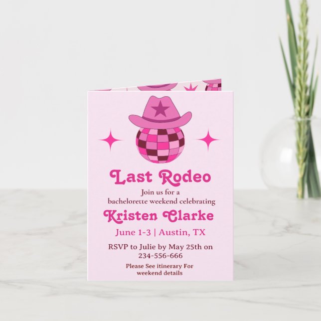 Convite Último Rodeio Rosa Disco Cowgirl Despedida de Solt (Frente)