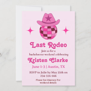 Convite Último Rodeio Rosa Disco Cowgirl Despedida de Solt
