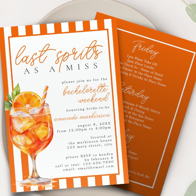 Convite Último Spritz como uma Solteira Miss Laranja Apero (Criador carregado)