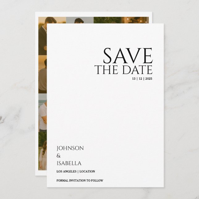 Convite Ultra minimal text photo collection save the date (Frente/Verso)