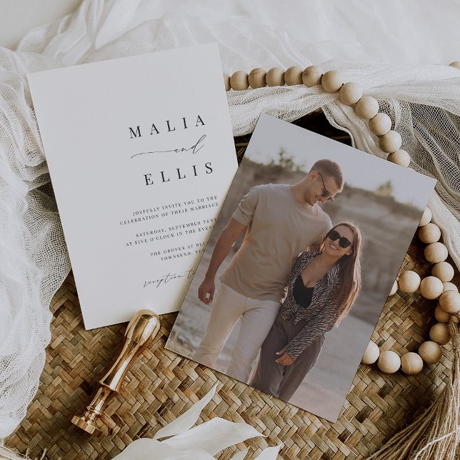Convite Ultra mínimo | Calliografia Accent Photo Wedding (Criador carregado)