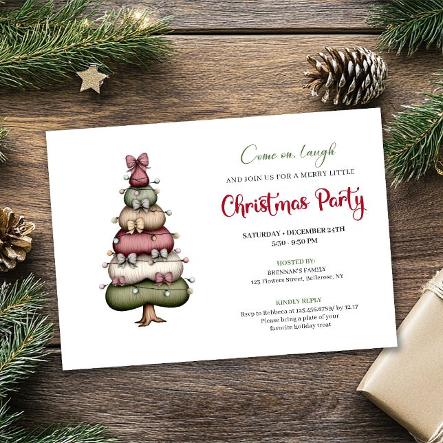 Convite Ultra modern whimsical Christmas tree party  (Modern Whimsical Christmas Tree Party Invitation)