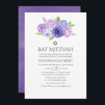 Convite Ultra Violet Floral Bat Mitzvah<br><div class="desc">Convites de morcego floral de aquarela com ultra violeta com tons de verde roxo e sábio. As flores incluem hidrangea,  lavanda,  peonias e rosas.</div>