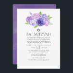 Convite Ultra Violet Floral Bat Mitzvah<br><div class="desc">Convites de morcego floral de aquarela com ultra violeta com tons de verde roxo e sábio. As flores incluem hidrangea,  lavanda,  peonias e rosas.</div>
