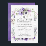 Convite Ultra Violet Watercolor Bat Mitzvah<br><div class="desc">Convites de morcego flaoral mitzvah em tons pastéis,  com flores de anêmona,  eucalipto,  ranúnculo e suculentos.</div>