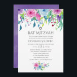 Convite Ultra Violet Watercolor Bat Mitzvah<br><div class="desc">Rosas de aquarela pintados à mão,  o convite bat mitzvah,  com cor ultravioleta do ano 2018,  com tons de azul e cor-de-rosa e floreados verdes.</div>