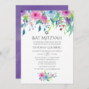 Convite Ultra Violet Watercolor Bat Mitzvah