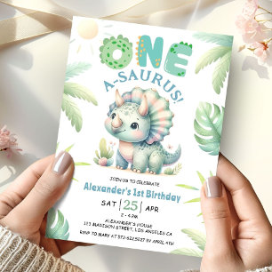 Convite Um A-Saurus Triceratops Dinossauro 1º Aniversário