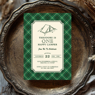 Convite Um Acampador Feliz Préppy Vintage Xadrez Tartan