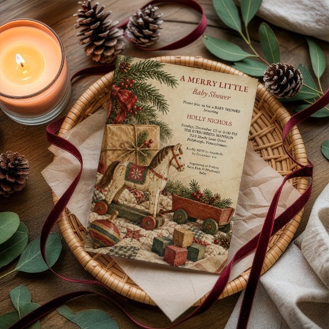Convite Um Alegre Natal Pequeno Chuveiro de Bebê  (A Merry Liutle Vintage Christmas Bab y Shower )