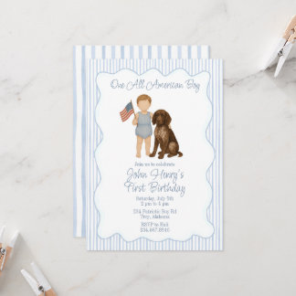 Convite Um All American Boy, Red White Dois, Patriótico