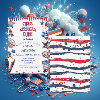 Convite Um americano 4 de julho Red White Blue Birthday