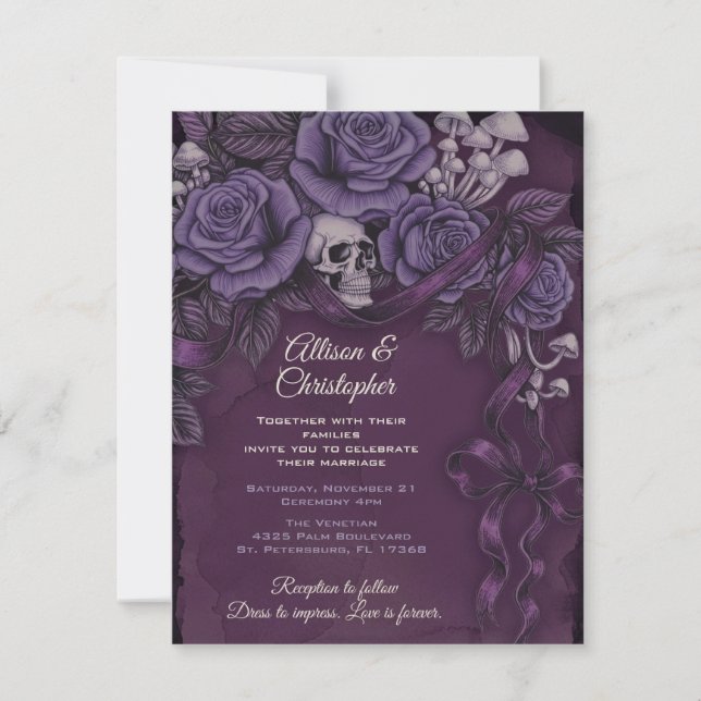 Convite Um Amor, Design de Casamento Plum Gothic (Frente)